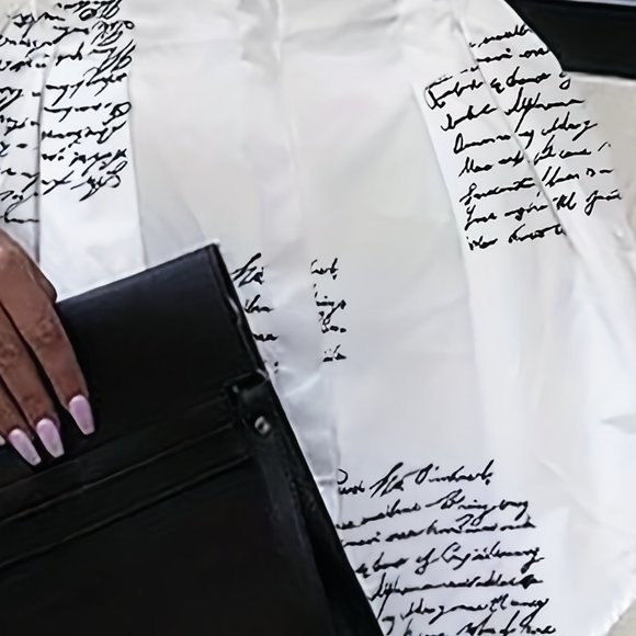 White Script Print Shirt Dress – XXL Long Sleeve Button-Down Mini - Picture 4 of 7